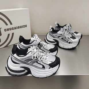 2026春款 绑带休闲拼接百搭款 四季 女鞋 网透气韩版 欧货松糕底老爹鞋