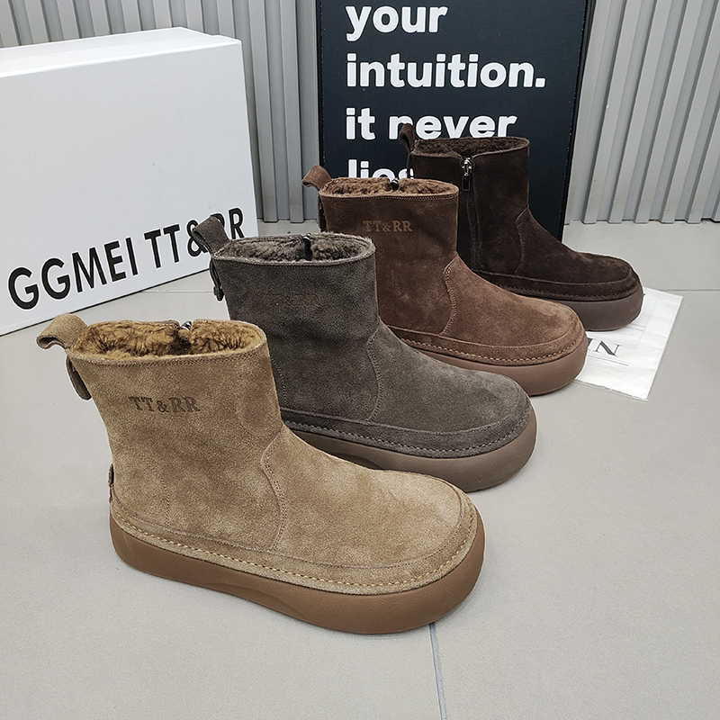 TTRR雪地靴真皮厚绒保暖女短靴