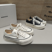 真皮厚底滑板鞋 圆头绑带低帮韩版 女鞋 巴宝秀正品 2026春款 百搭透气