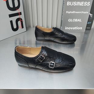 韩版 2026早春利来头一字带休闲皮鞋 百搭潮 乐福平底休闲鞋 品品经典