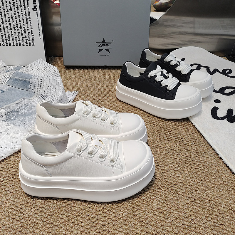 A68厚底小白鞋圆头低帮韩版绑带休闲超轻运动鞋2026春款增高板鞋