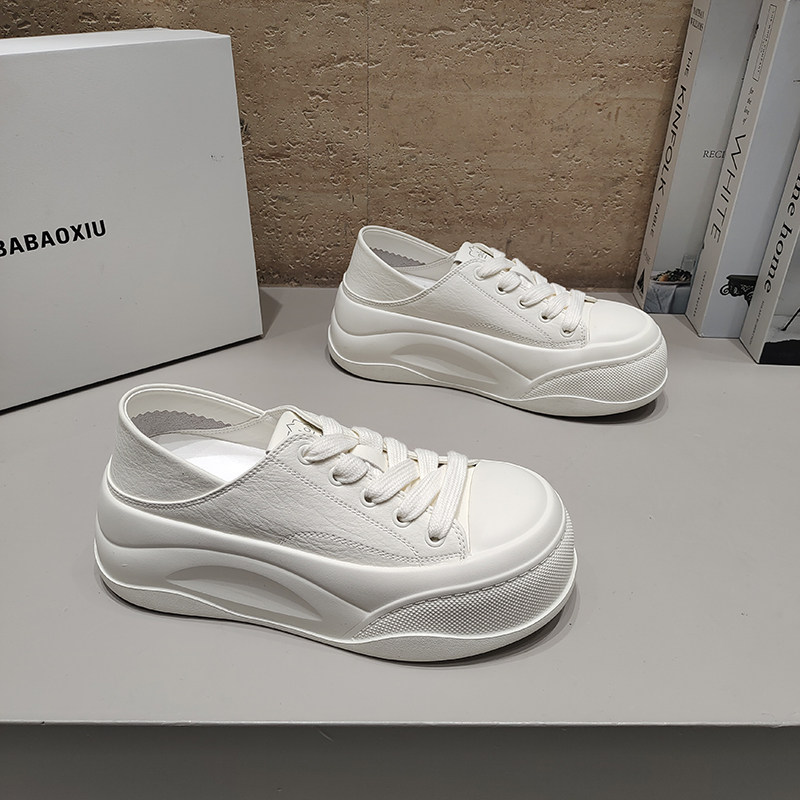 巴宝秀BABAOXIU正品超轻松糕底圆头两穿韩版休闲小白鞋绑带百搭款