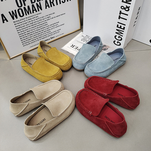 TTRR正品豆豆软皮软底两穿懒人鞋2026春款磨砂皮拼接韩版休闲女鞋