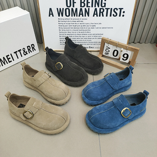 TTRR正品真皮勃肯鞋平底圆头拼接低帮复古女鞋2026春一字扣魔术贴