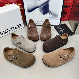 TTRR正品勃肯鞋低帮圆头一字带磨砂皮休闲女鞋2026春款复古风百搭