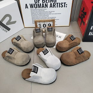 TTRR正品磨砂皮包头擦色女半托2026春夏一脚蹬懒人鞋韩版时尚鞋托