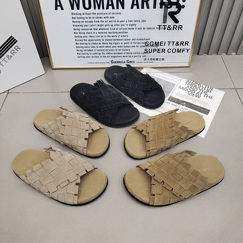 TTRR正品拼接交叉磨砂皮露趾外穿女鞋托2026夏季韩版百搭休闲女鞋