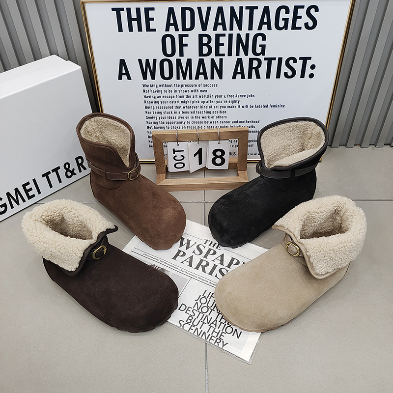 TTRR两穿雪地靴厚绒磨砂皮女短靴