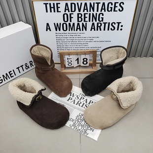 TTRR正品 两穿雪地靴厚绒圆头磨砂皮平底女短靴2025超火休闲靴百搭
