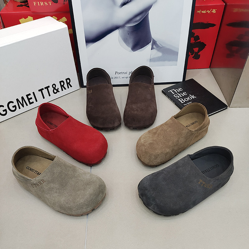 TTRR正品厚底勃肯鞋圆头磨砂皮两穿休闲增高女鞋2026春款百搭复古