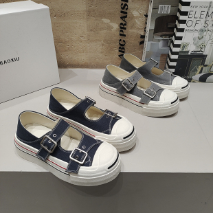 两穿休闲女潮鞋 巴宝秀BABAOXIU帆布做旧擦色滑板鞋 浅口一字扣韩版