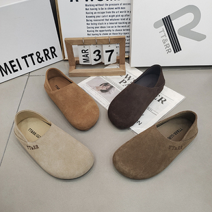 TTRR简约磨砂皮勃肯鞋平底两穿复古风休闲女鞋2026春款透气百搭款