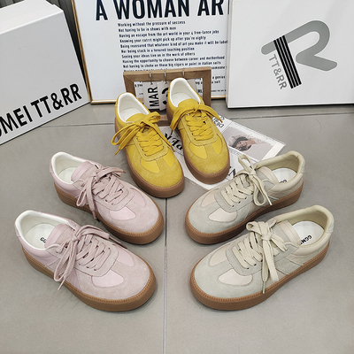 TTRR德训鞋圆头厚底磨砂皮拼接女