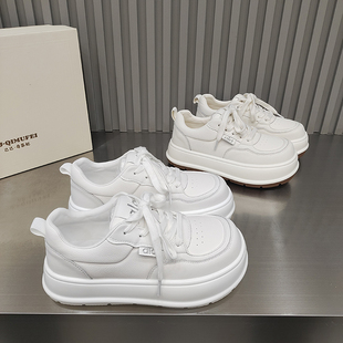 女鞋 低帮拼接韩版 绑带休闲学院 2026春款 欧货娃娃头吸模厚底小白鞋