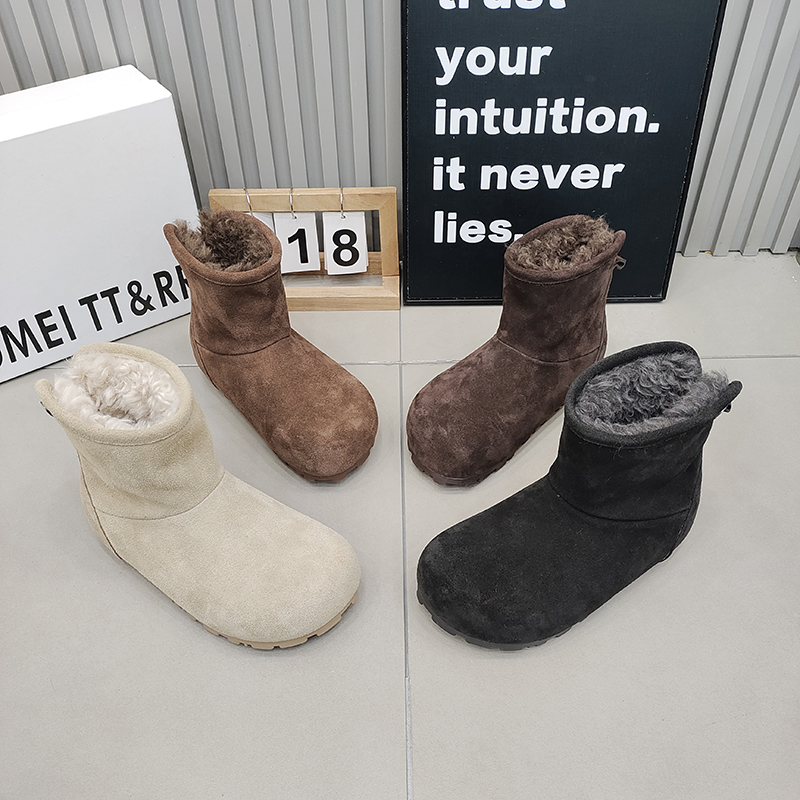 TTRR平底雪地靴圆头磨砂皮后开口