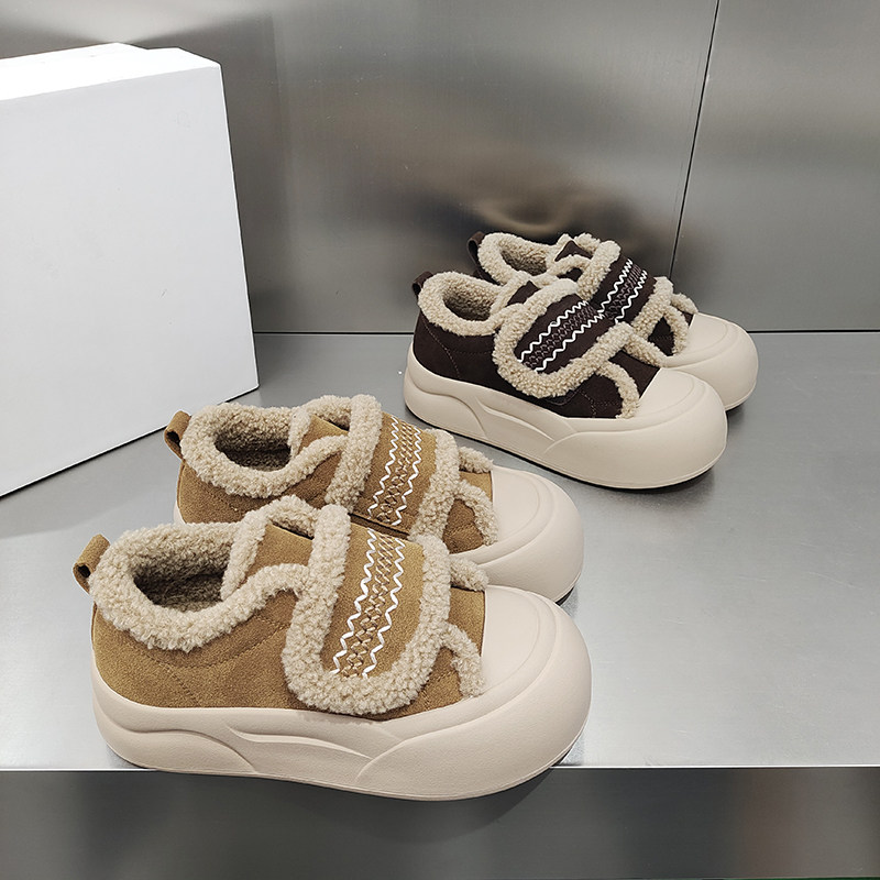 1995磨砂皮加绒滑板鞋圆头厚底毛毛口保暖女鞋2025冬季韩版百搭潮