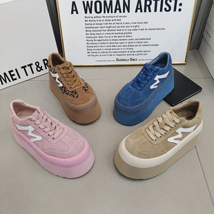 TTRR正品超轻松糕鞋圆头磨砂皮字母低帮绑带韩版女鞋2026春款百搭