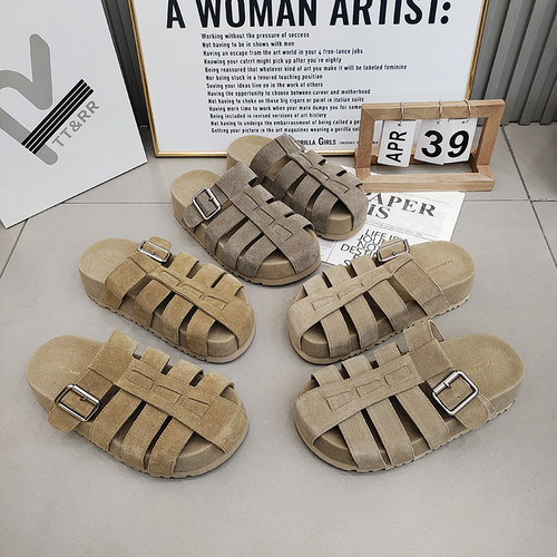TTRR磨砂皮编织包头厚底外穿女鞋