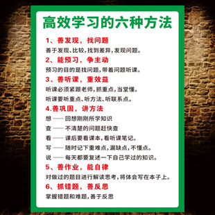 小学初中高中学生提高学习方式效率的六种方法海报成绩如何墙贴