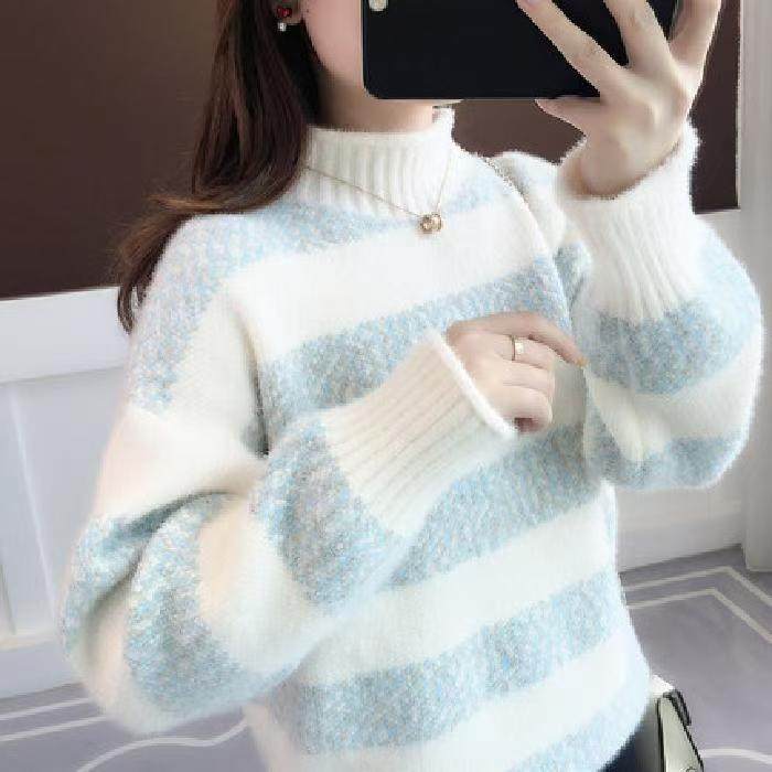 加厚毛衣 初中高中生毛衣 女秋冬季 半高领少女雪尼尔打底针织衫