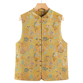 坎肩马甲保暖盘扣复古背心提花马夹洋气女 国风无袖 大码 夹棉新中式