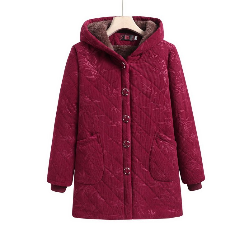 大码中老年妈妈灯芯绒加绒棉服