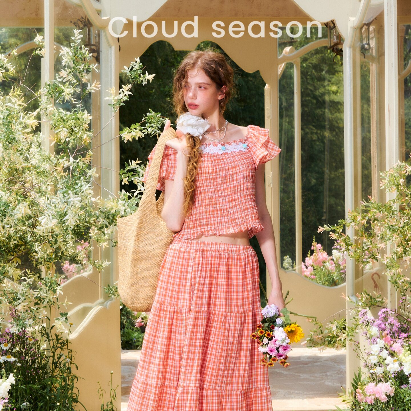 【呼呼专享】CLOUDSEASON浆果橙汁格子上衣半裙 套装
