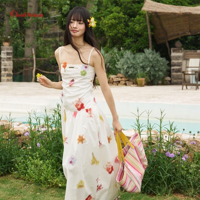 CLOUDSEASON川野百合法式吊带连衣裙女2026年春季新款白色连衣裙