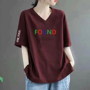 半袖 女中长款 体恤上衣体恤 t恤女宽松大码 清仓捡漏外贸妈妈v领短袖