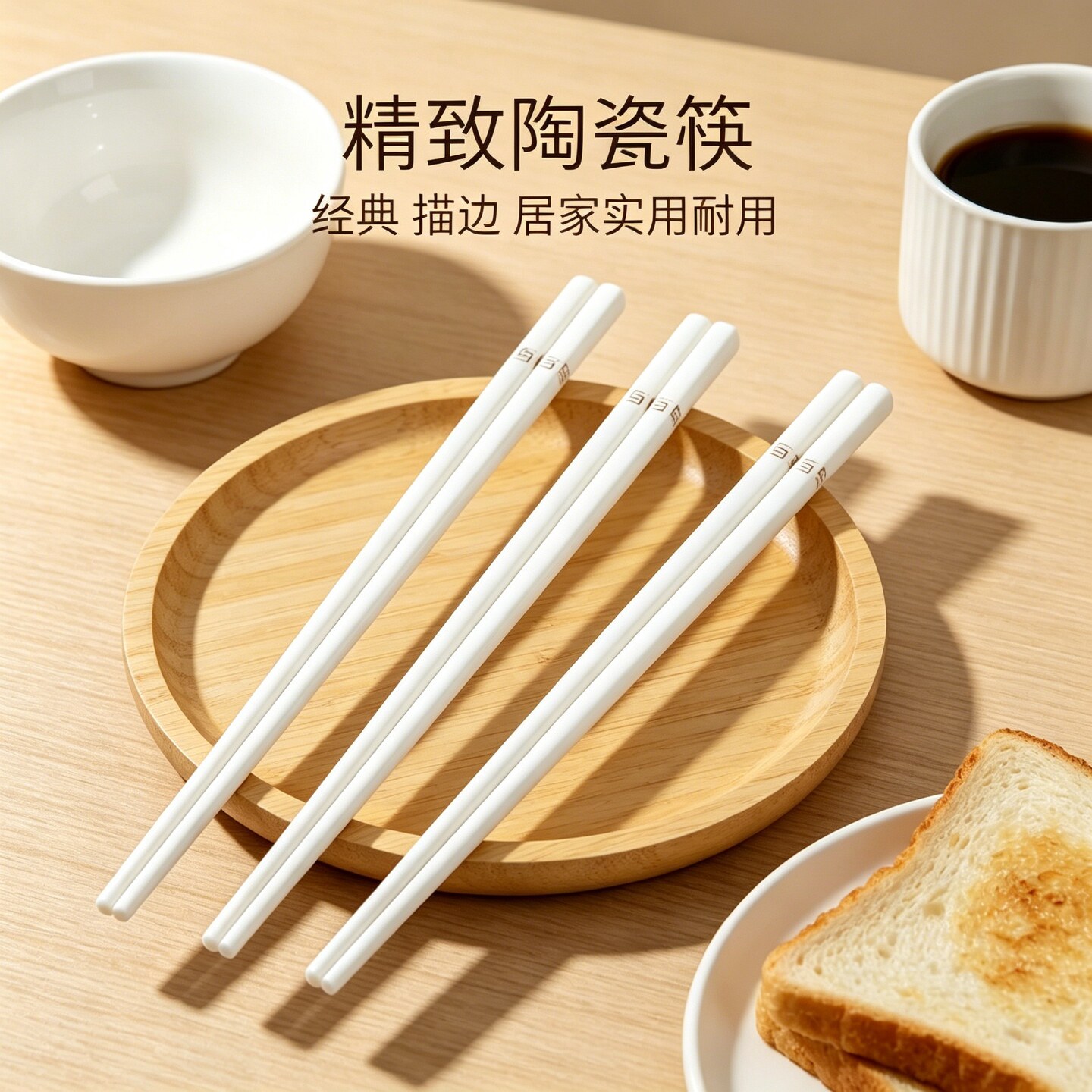 经典陶瓷筷精致洁白金如意描边