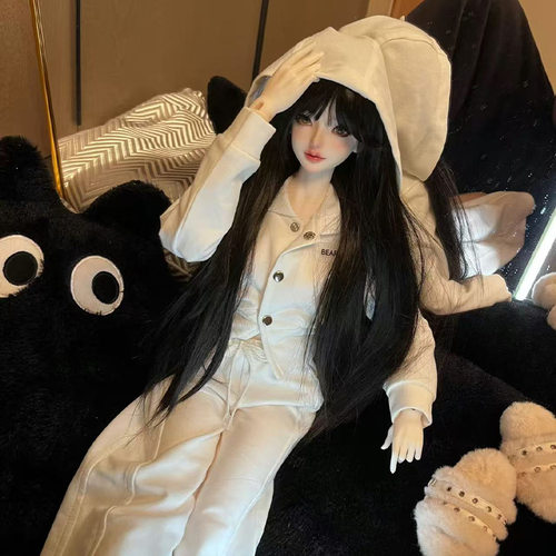 346分BJD娃娃假发SD高颜值甜美毛黑色齐刘海长直发整头套 毛坯发