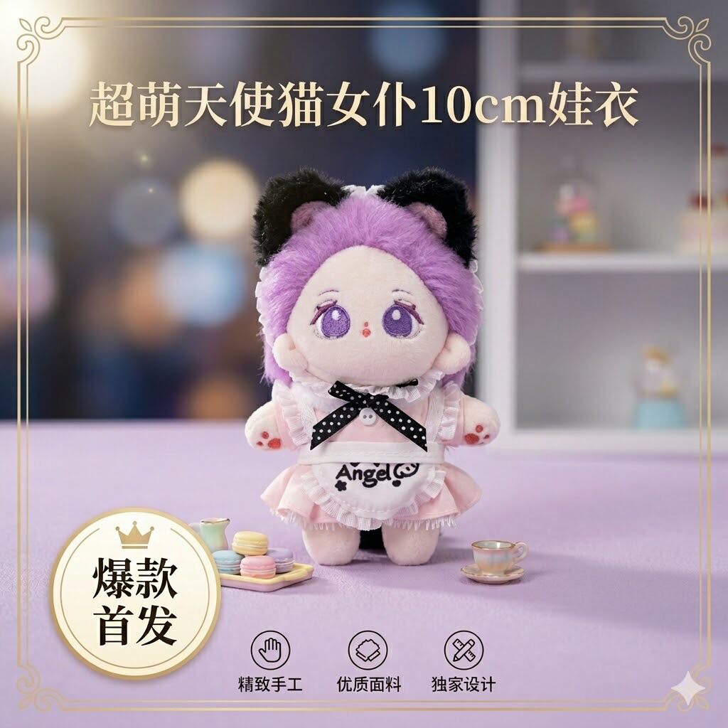 仅娃衣天使猫咪女仆10cm水豚lulu玩偶服下午茶通用棉花娃娃海星体