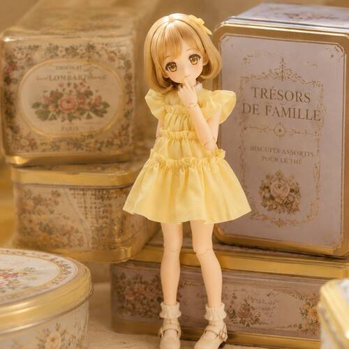 bjd6分azone三代M体小布blythe ob22/ob24娃衣黄色小飞袖连衣裙