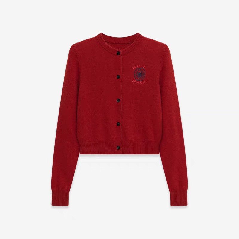 Mardi玫瑰logo刺绣羊毛衫24秋冬新款修身显瘦纽扣针织开衫女外套