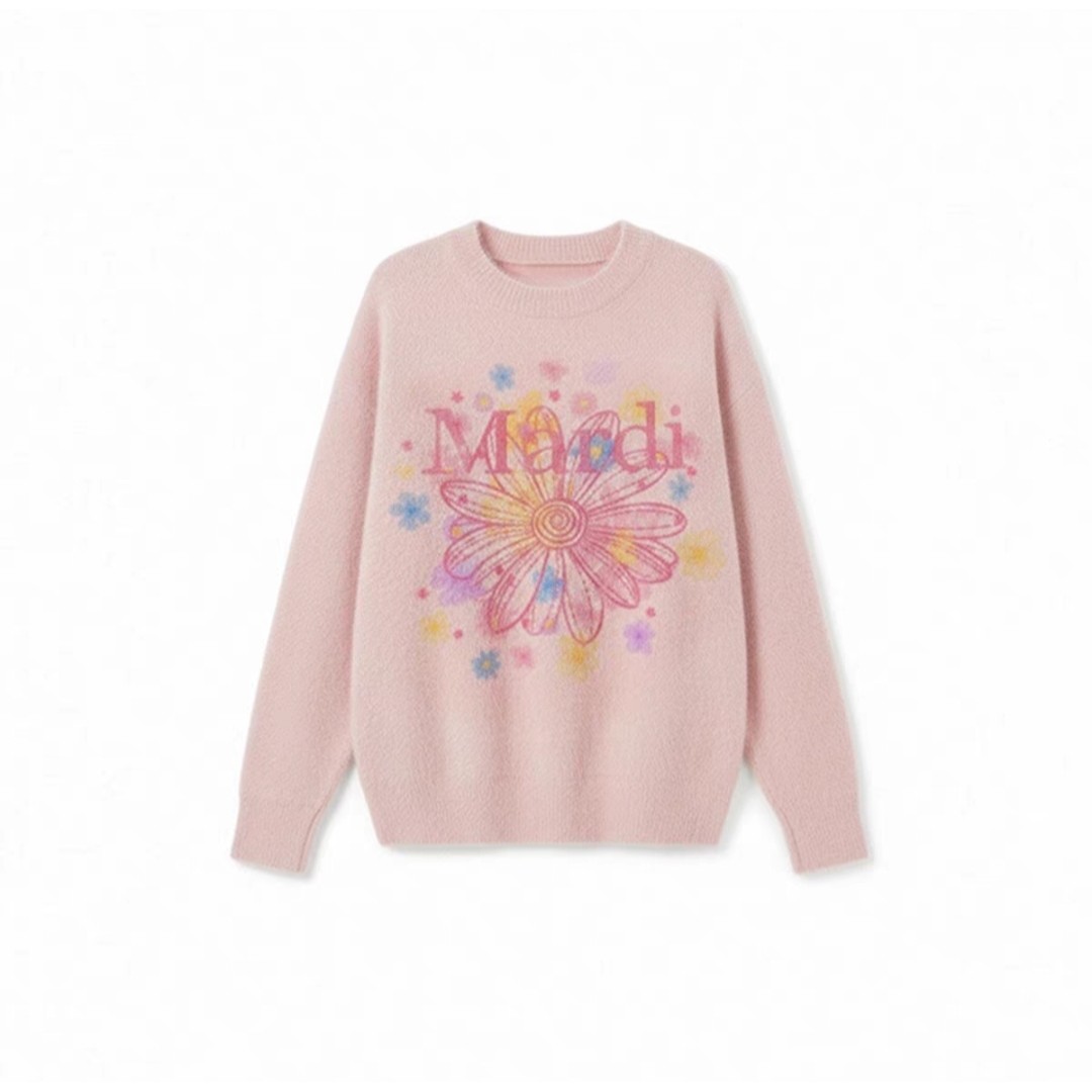 Mardi韩版轻奢时尚25新款百搭宽CF551松毛衣潮流上雏菊彩圆领休