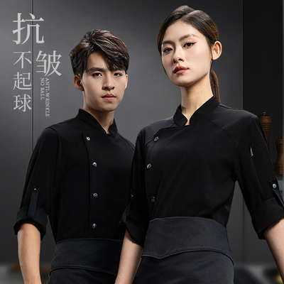 高质量厨师工作服秋冬装新式米其林餐厅中式酒店后厨厨师服套装男