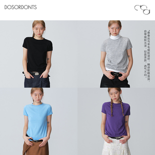 DOSORDONTS 多色*桑蚕丝羊毛卷边领毛织短袖针织衫
