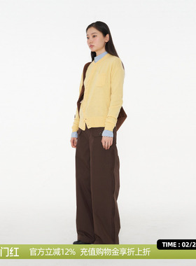 DOSORDONTS 高腰侧缝折边打枣时装裤复古棕色阔腿休闲裤2025秋冬