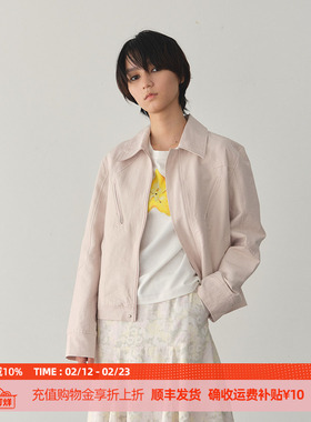 DOSORDONTS 2025秋季新款复古纸感微皱翻领拉链袋机车夹克外套女