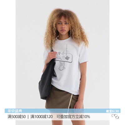 餐桌手绘数码印花螺纹底摆T恤