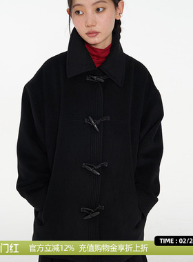 DOSORDONTS 埋线牛角扣100%羊毛呢中长款H型慵懒外套2025秋冬女