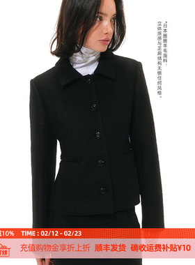 DOSORDONTS 2025秋冬新品黑色软糯圈圈羊毛收腰气质短款毛呢外套