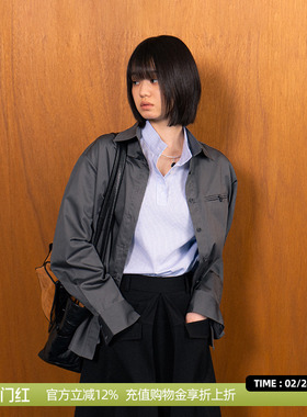 DOSORDONTS 灰色后背窄边对褶双唇胸带剪刀领时尚休闲衬衫2025春