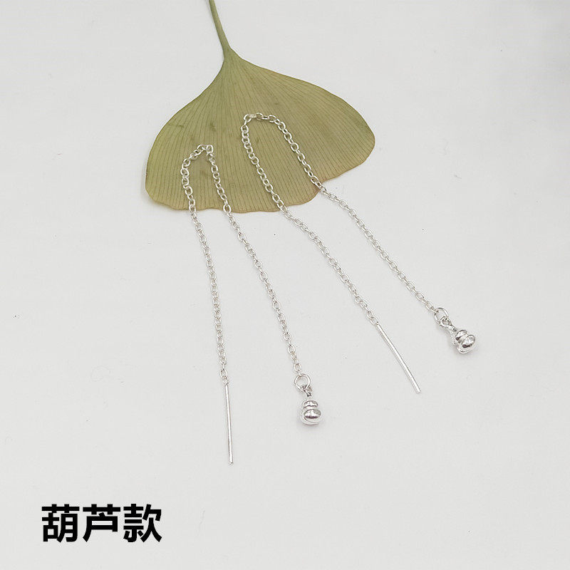 新款包邮99银葫芦耳线  99足银长款飘逸面具耳线耳链银饰