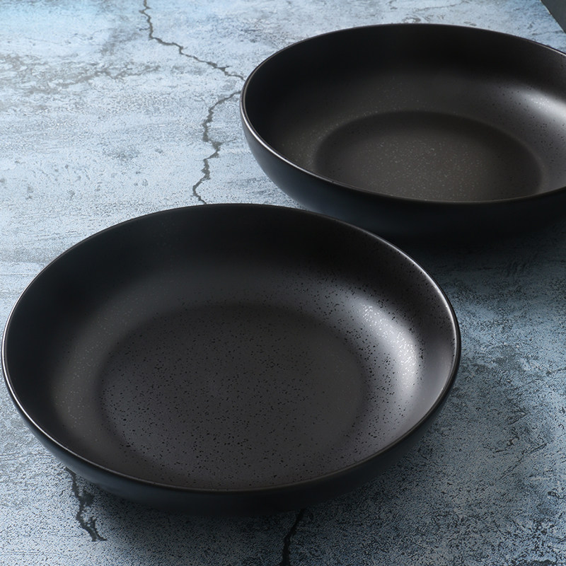 【某牌 孤品】黑色铁锈点浅口盘【高端 新骨瓷】哑光陶瓷餐具盘子
