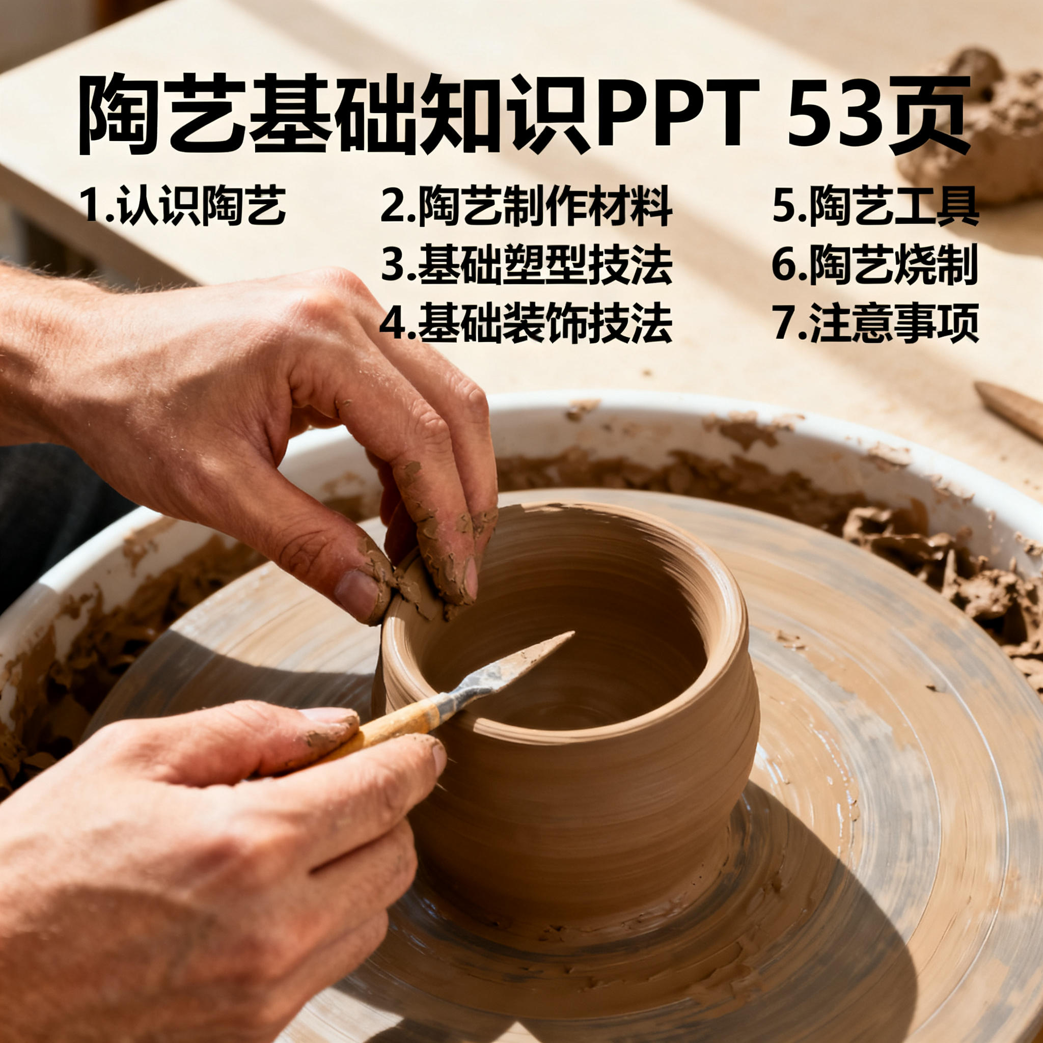 陶艺基础PPT课件53页 材料工具塑形装饰全涵盖