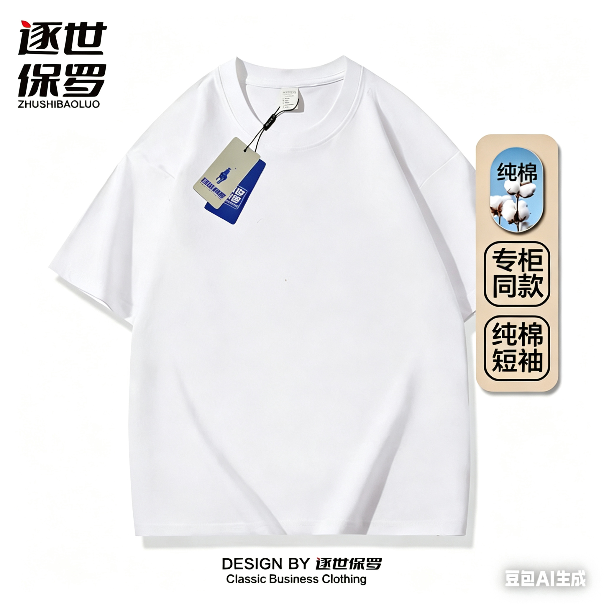 逐世保罗纯色净版短袖-2026新款纯棉夏季圆领T恤男女情侣百搭上衣