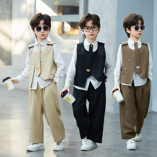 男童马甲套装春季新款帅气儿童韩版西装花童生日礼服主持人演出服