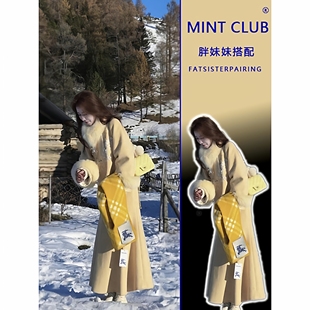 国风盘扣刺绣保暖外套鱼尾半身裙洋气套装 新中式 胖MM秋冬新款 大码