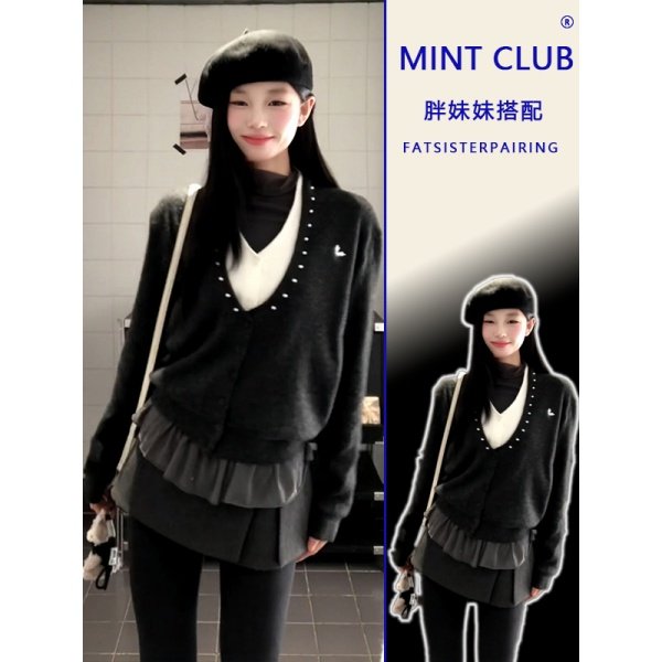 大码胖mm韩系假两件长袖v领毛衣外套女春季休闲气质宽松显瘦上衣,女装/女士精品,毛针织衫,淘宝优惠券,粉丝福利购,淘宝优惠卷